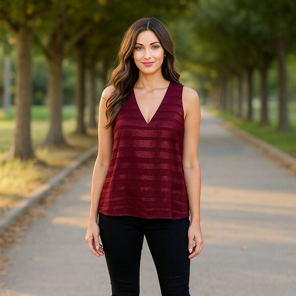 Trouve Tank Top Women M Wine Sheer Embellished Overlay Open Back Base Layer M - Picture 1 of 10